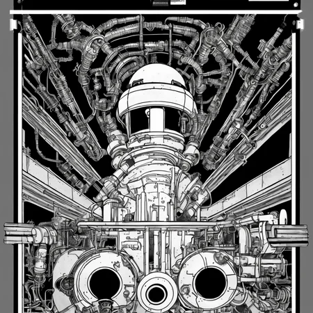 black and white, photorealistic intricately detailed comic book art by award winning line artist, of a steampunk scientist stepping stepping through a magical portal, black and white ink, epic cinematography
