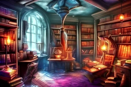 a fantasy bedroom that is also the owner's personal library with books everywhere
FanStu