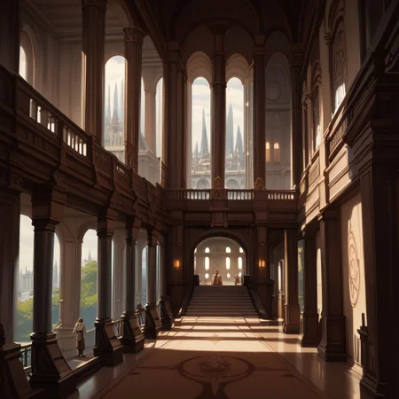 score_9, score_8_up, score_7_up, score_6_up, jedi temple, star wars, scenery, stairs, window, people, shadow, night, indoors, hallway, columns, high ceiling