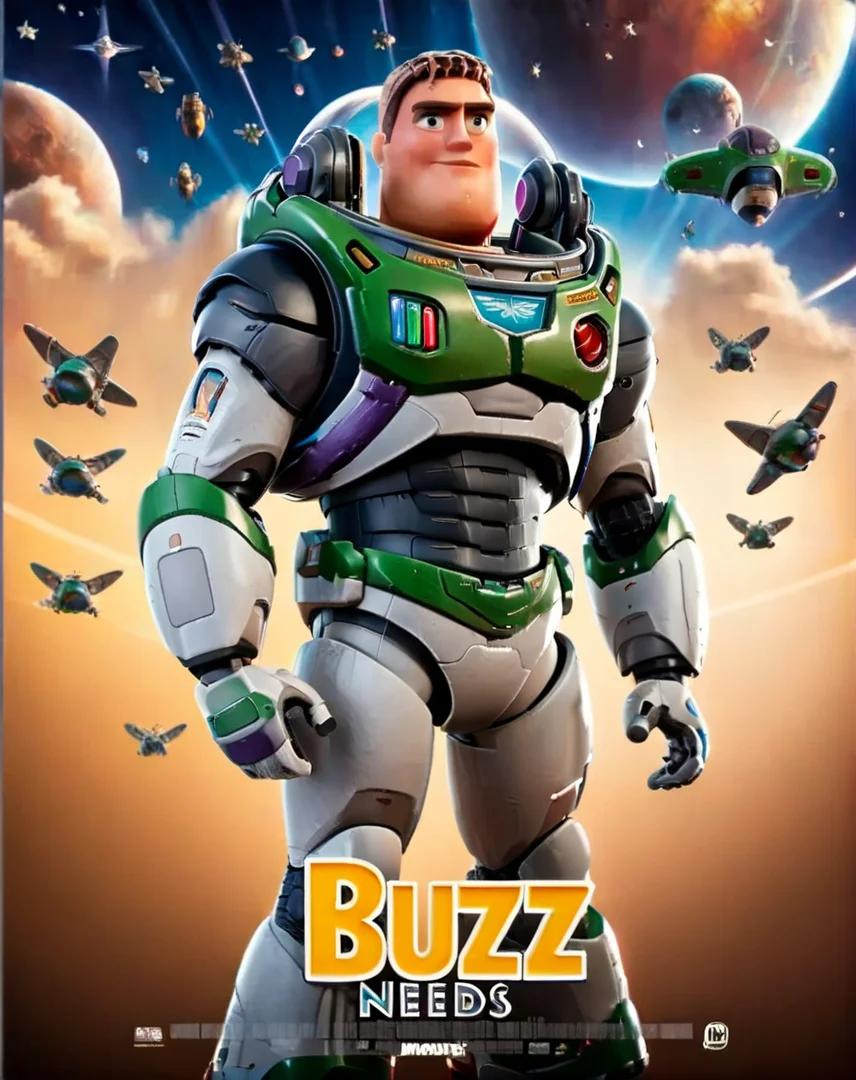 movie poster, <lora:Harrlogos_v1.1:1> (BUZZ NEEDS BUZZ) text logo, movie title, <lora:Buzz1024:1> Buzz1024, heroic pose, space, planets, stars, heroic vibe, massive jaw, score_9, score_8_up, score_7_up, score_6_up, score_5_up, score_4_up,