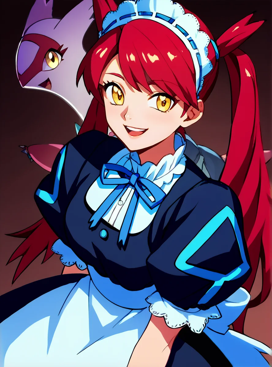 score_9, score_8_up, score_7_up, score_6_up, score_5_up, score_4_up source_anime, anime screencap, looking at viewer,
BREAK <lora:LAtiasAdventure:0.8>1girl, adventurelatias, twintails, red hair, maid headdress, maid, smile, yellow eyes, long hair smile
BREAK <lora:PokeLatias:0.8>pokemon (creature), feralatias, , yellow eyes, smile,open mouth happy upper body,