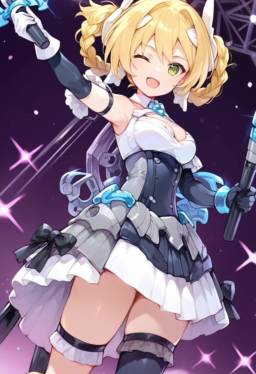 (score_9:0.9),score_8_up,score_7_up,anime style,rating_safe,<lora:30ms Alpha Sisters Phantasm ponyXL v1:0.8>,Alpha Sisters Phantasm white,Phantasm dress,holding microphone,microphone,concert,hand up,<lora:SIS-F00 Yuphia ponyXL v3.1:0.72>,SIS-F00 Yuphia,light smile,open mouth,<lora:Anime Boys Style SDXL_LoRA_20r_20e_8i_nr32_a16_Pony Diffusion V6 XL:0.4>,