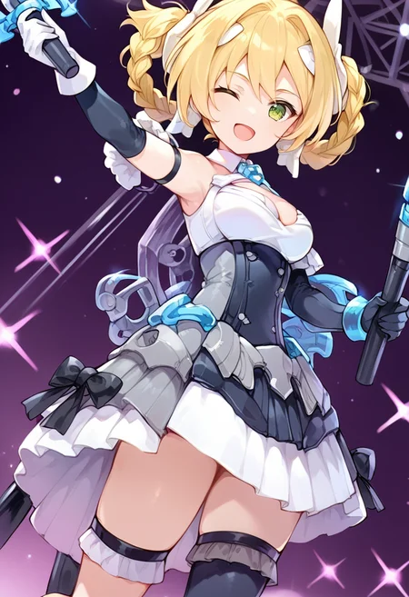 (score_9:0.9),score_8_up,score_7_up,anime style,rating_safe,<lora:30ms Alpha Sisters Phantasm ponyXL v1:0.8>,Alpha Sisters Phantasm white,Phantasm dress,holding microphone,microphone,concert,hand up,<lora:SIS-F00 Yuphia ponyXL v3.1:0.72>,SIS-F00 Yuphia,light smile,open mouth,<lora:Anime Boys Style SDXL_LoRA_20r_20e_8i_nr32_a16_Pony Diffusion V6 XL:0.4>,