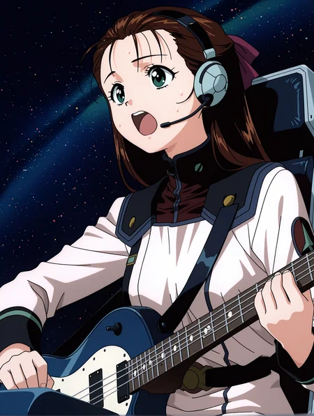 masterpiece,best quality,newest,1girl,solo,
<lora:miho_miho_ilxl_v1.2:1>,miho_miho,green eyes,m_hs,single ear headset,m_clothes,
anime screencap,<lora:Fixhands_anime_bdsqlsz_V1:1>,looking ahead,face_focus,front view,dutch angle,upper_body,simple_background,panorama,wide_shot,<lora:gundamallviewmoniter:1>,gundamallviewmoniter,cockpit,sitting,grip console,space,galaxy,looking_down,singing,sweat,open mouth,guitar,holding instrument,panicking,