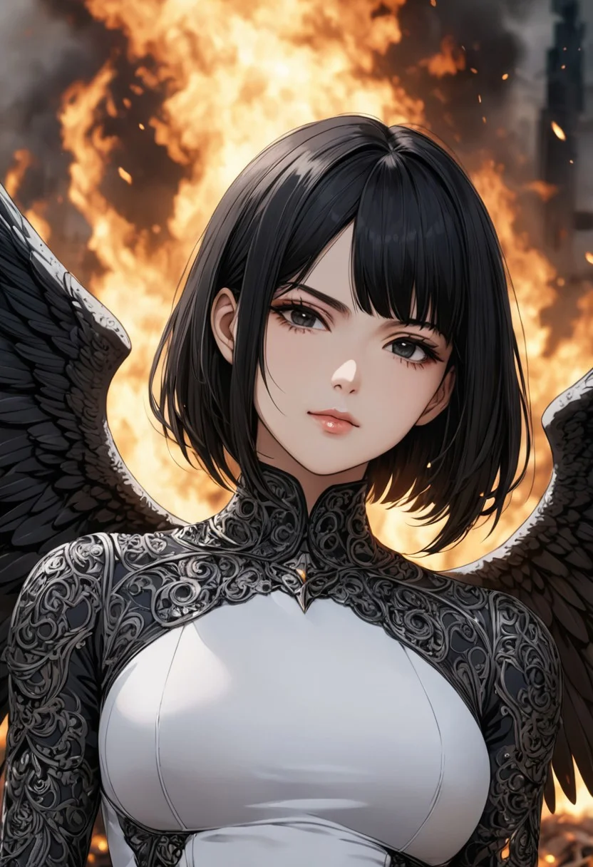 (anime, masterpiece, intricate:1.3), (best quality, hires textures, high detail:1.2), (4k),(incredibly detailed:1.4), perfect anatomy, graceful face, slim, big breasts, constricted waist, nice body, lips, arrogant look, villain, 1woman, evilish smile, high pointed nose, (nostrils:1.3), neatly, angry, 25 y/o
UHD, 8K, ultra detailed, a cinematic photograph of HDR photo of Closeup photo of a beautiful natural 22-year-old woman, black eyes, bob hair, black hair
beautiful biomechanical angel rising from the ashes opening her wings