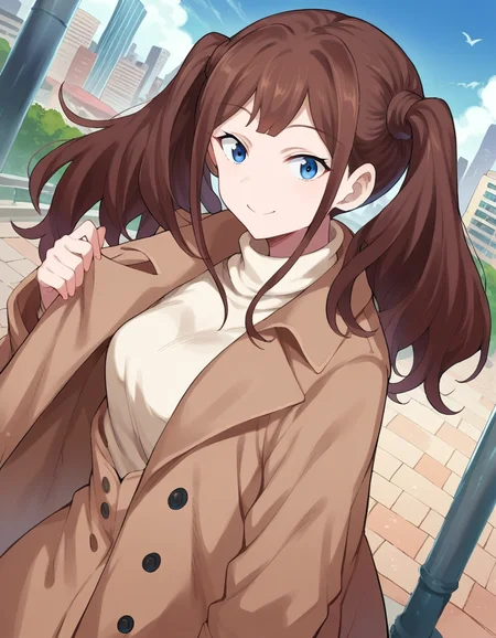 score_9, score_8_up, score_7_up, source_anime,
tsubamentr, <lora:terasu-mc-tsubame-ponyxl-lora-nochekaiser:1>,
tsubame ntr, long hair, blue eyes, brown hair, twintails,
coat, brown coat, turtleneck,
outdoors, cityscape, smile,
looking at viewer, dutch angle, cowboy shot,