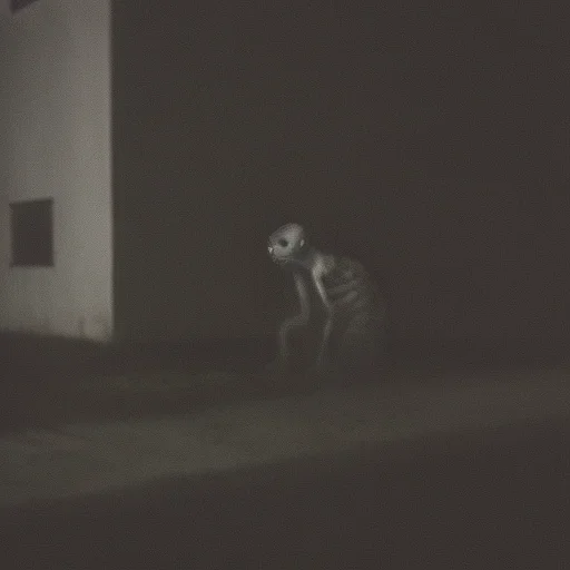 abandoned building at night, creature crawling around <lora:RFKTR_misteryfootages:0.7>