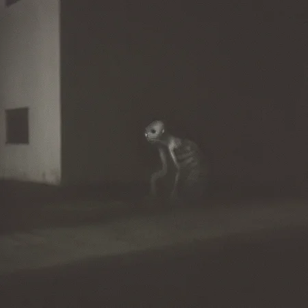 abandoned building at night, creature crawling around <lora:RFKTR_misteryfootages:0.7>