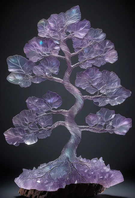 (photorealistic), fluorite mineral, radiant, tree, masterpiece, iridescent