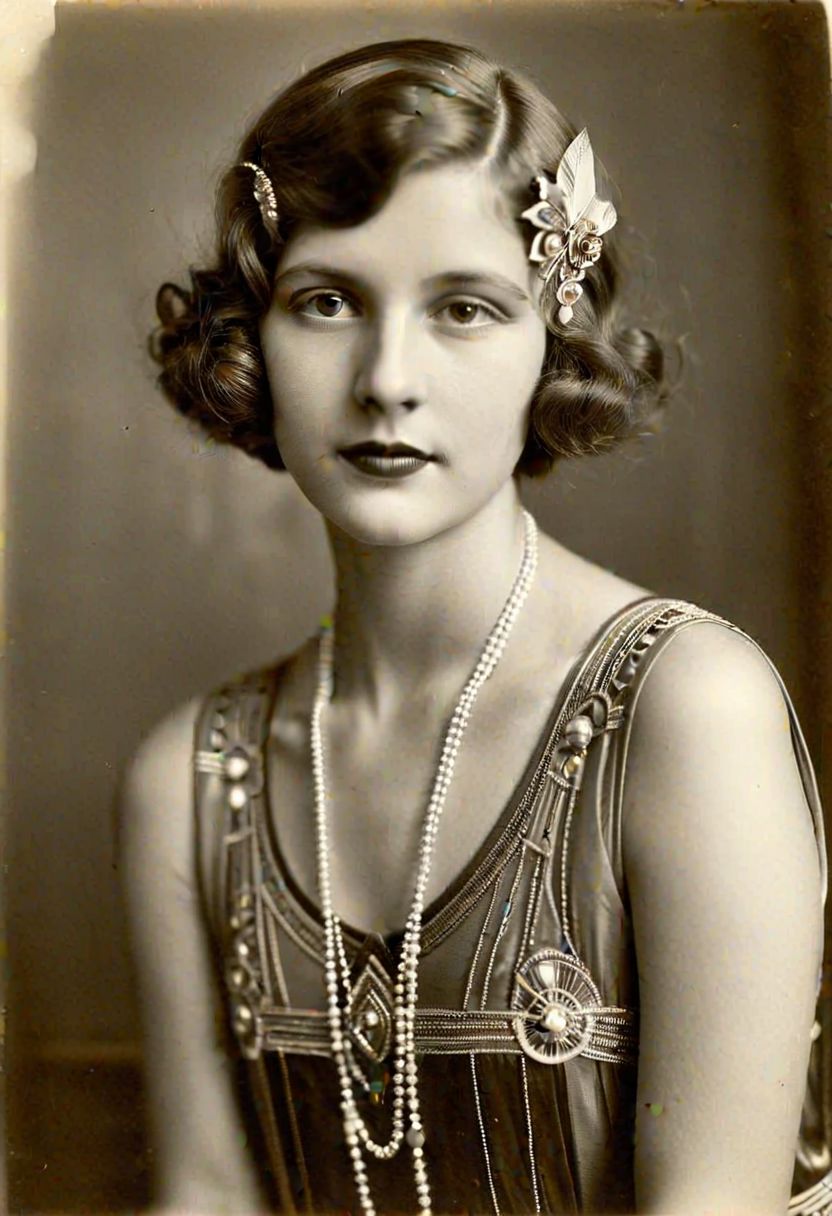 Vintage photo in 1920s of a young woman