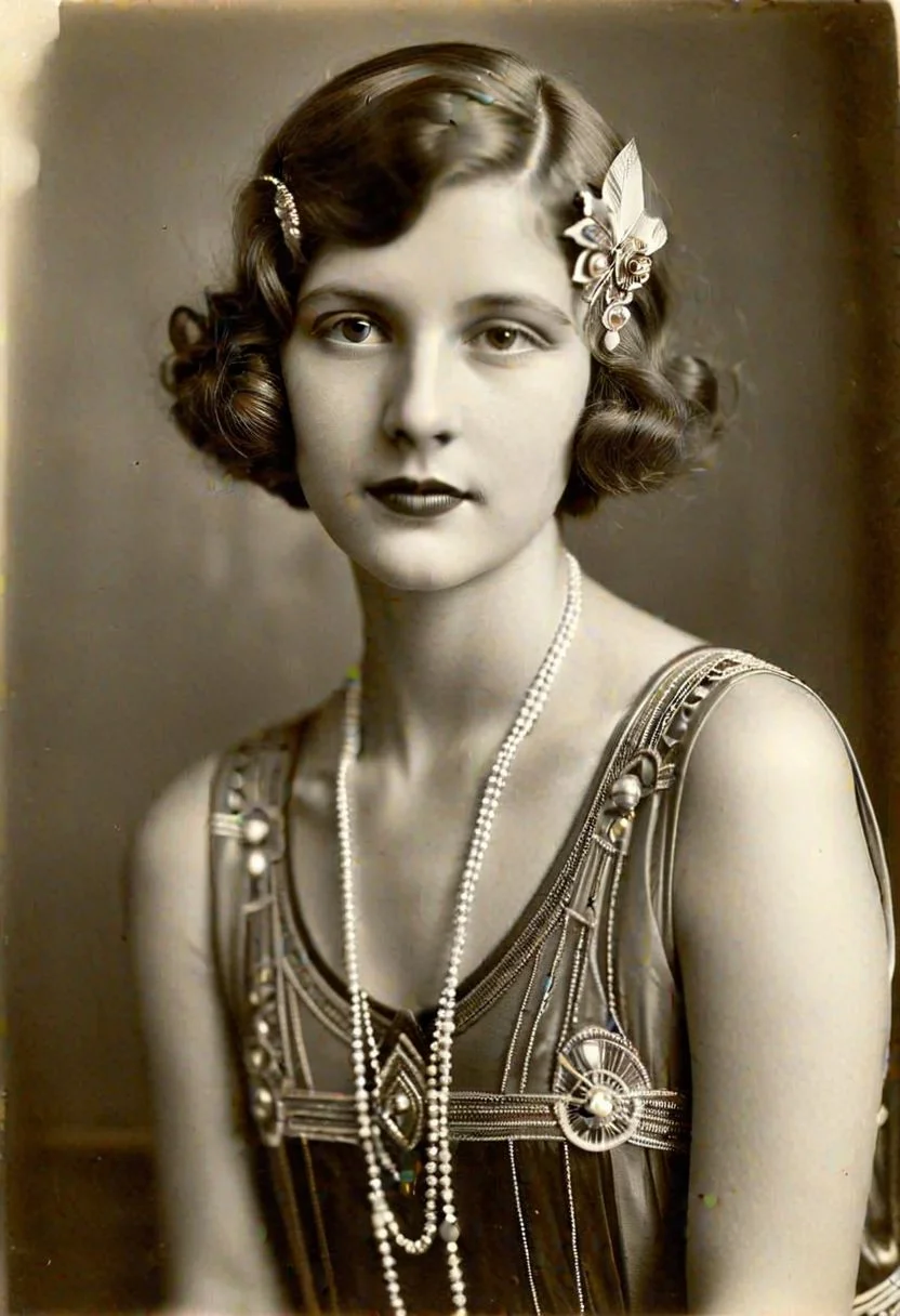 Vintage photo in 1920s of a young woman