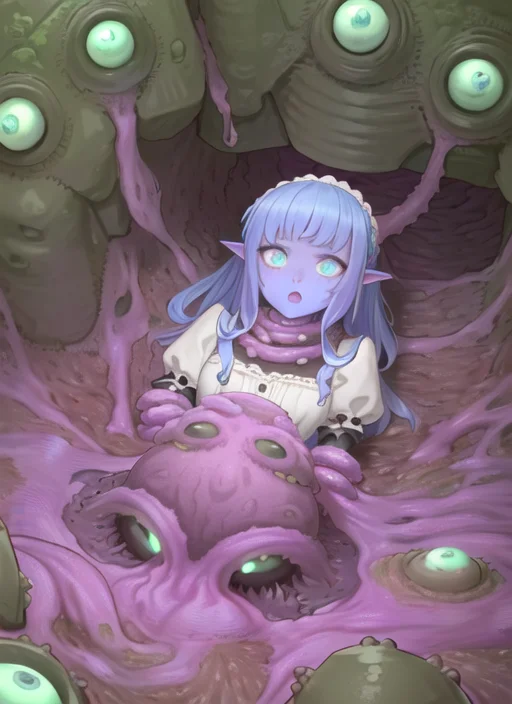 ((best quality)), ((highly detailed)), masterpiece, ((official art)), (detailed eyes, deep eyes), (1girl:1.33, solo), (((shoggoth))), maid, body horror, tentacles, extra eyes, glowing eyes, Mint colored eyes, (colored skin), (dark_purple colored skin), lovecraftian, <lora:bartolomeobariStyle_v10:.7>, bartolomeobari
