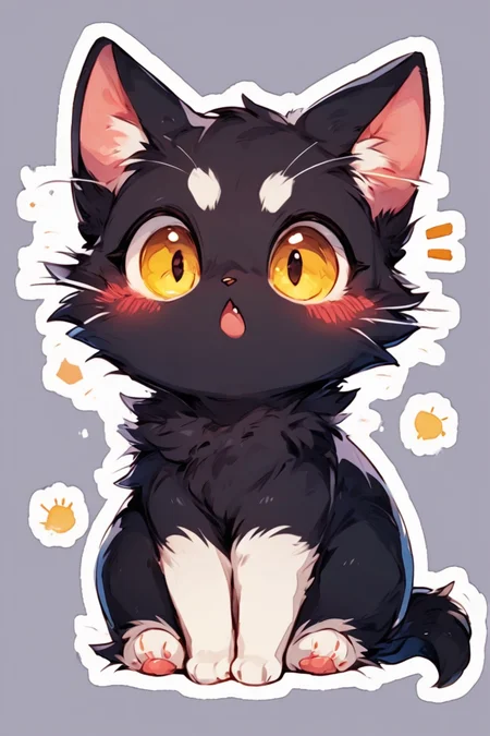 score_9, score_8_up, score_8, BREAK, solo, looking at viewer, blush, sitting, yellow eyes, no humans, :3, animal, cat, outline, notice lines, white outline, black cat, animal focus, black fur abstract background, white outline, <lora:KawaiiKritterPDXL:0.8>, <lora:SDXLFaeTastic2400:0.5>, <lora:Expressive_H-000001:0.4>,