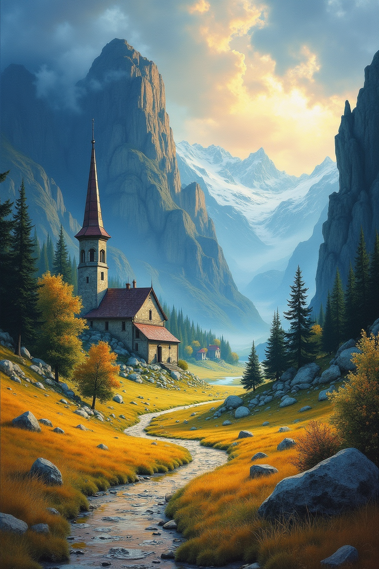 A hyper-realistic, ultra-detailed watercolor painting featuring a fantastical landscape with a village at the end of time. The scene has a perfect composition and chiaroscuro inspired by Rembrandt, with concept art elements by Mariusz Lewandowski, Louis Aston Knight, Karine Eibatova, John Howe, Jessica Rossier, JarosÅaw JaÅnikowski, Inessa Garmash, HenriÃ«tte Ronner-Knip, and Harumi Hironaka. The painting is vibrant, beautiful, painterly, detailed, and textural.
Watercolor painting, masterpiece, best quality, hyper detailed, ultra realistic, 32k, RAW photo, landscape, fantasy, village at the end of time, perfect composition, chiaroscuro by Rembrandt, concept art, vibrant, beautiful, painterly, detailed, textural, artistic, Rembrandt, Mariusz Lewandowski, Louis Aston Knight, Karine Eibatova, John Howe, Jessica Rossier, JarosÅaw JaÅnikowski, Inessa Garmash, HenriÃ«tte Ronner-Knip, Harumi Hironaka.