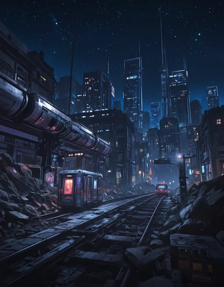 <lora:SWL_Stations1v2flux:1> lostst1, station, night sky, rocks, buildings, cyberpunk, cityscapen