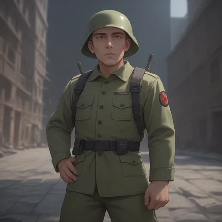 score_9, score_8_up, score_7_up, best quality, masterpiece, source_anime, zPDXL, zPDXL_xxx, BREAK
in city of ruin
1boy, <lora:rebelsoldier:1>military uniform, rebelsoldier, green helmet, <lora:add-detail-xl:1> <lora:detail_eyes:0.5>