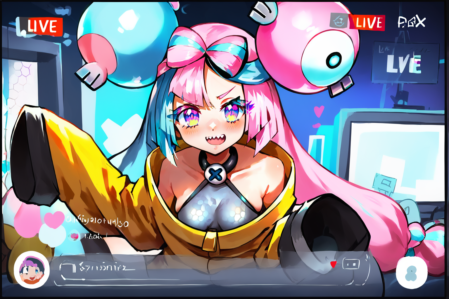 zPDXL,  <lora:Livestream_LoRa__PonyXL:1>, 1girl, livestream, user interface,iono (pokemon), full body