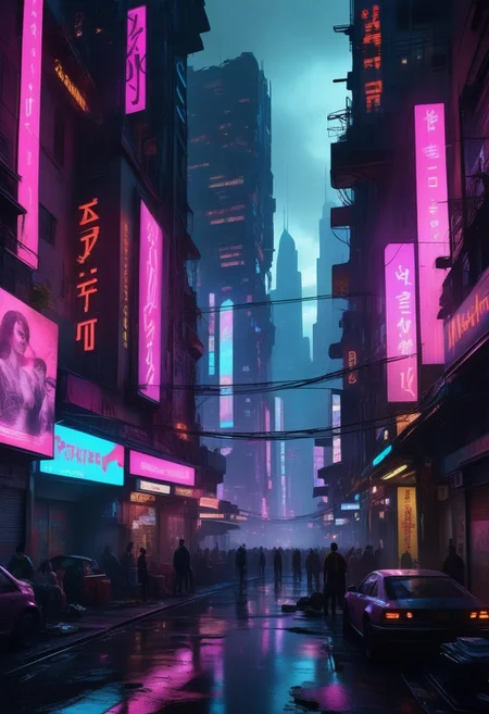corporate dystopia with towering skyscrapers and neon lights, corporate logos and advertisements everywhere, citizens living in cramped, dark apartments, air filled with the scent of pollution and synthetic fragrances, distant sounds of bustling crowds and mechanical noises, use of 'high resolution', '8k', 'hyper-detailed', 'cyberpunk', 'dramatic lighting' to highlight the contrast, 'depth of field' for immersive effect, 'HDR' for high dynamic range