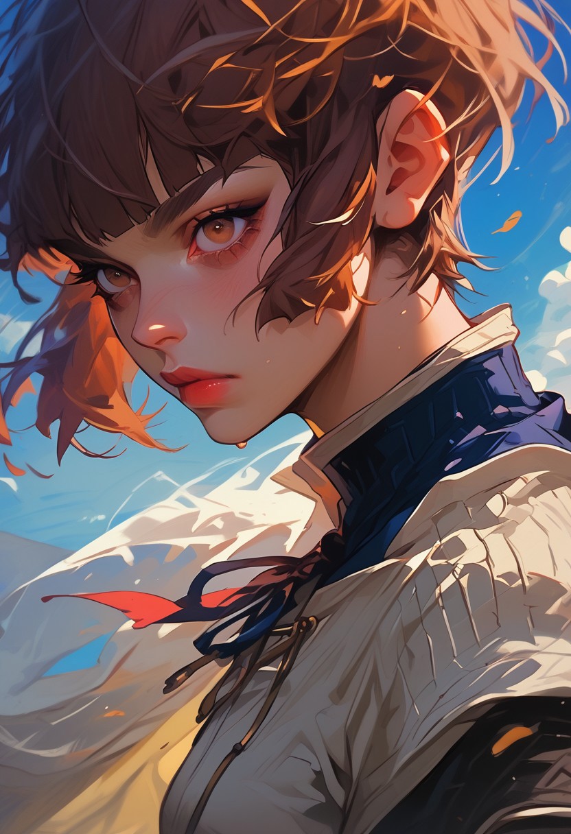 score_9, score_8_up, score_7_up, y0tt4, 1girl, solo,  
  isabeausmtiv, brown hair, short hair, blunt bangs, neckerchief, cape, dress,