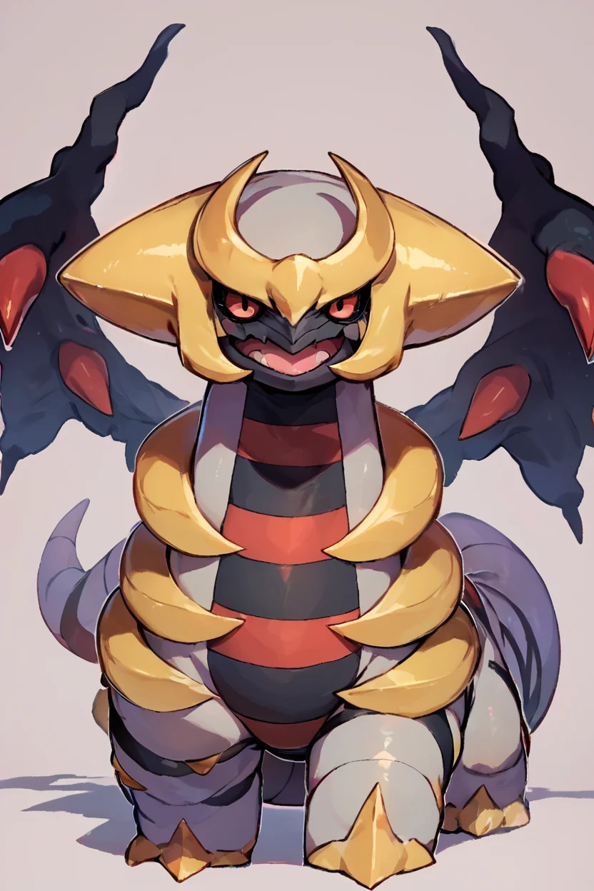 score_9, score_8_up, score_8, zzGiratina, animal focus, artist request, black sclera, colored sclera, dragon, dragon wings, giratina (altered), highres, horns, looking at viewer, red eyes, simple background, wings, quadruped, ,<lora:Giratina_P3:0.8>, embedding:zPDXL, <lora:Vivid:0.8>,
