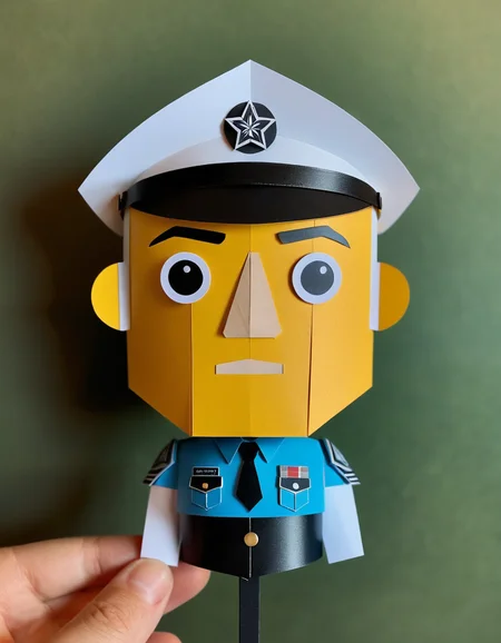made out of ral-ppr, papercraft, paper, Male Sergeant, <lora:ral-ppr-sdxl:0.7>, great composition, dynamic cinematic perfect background, warm light, cute, creative, ambient background, professional creative, artistic, fine polished, stunning detail, full color, badge