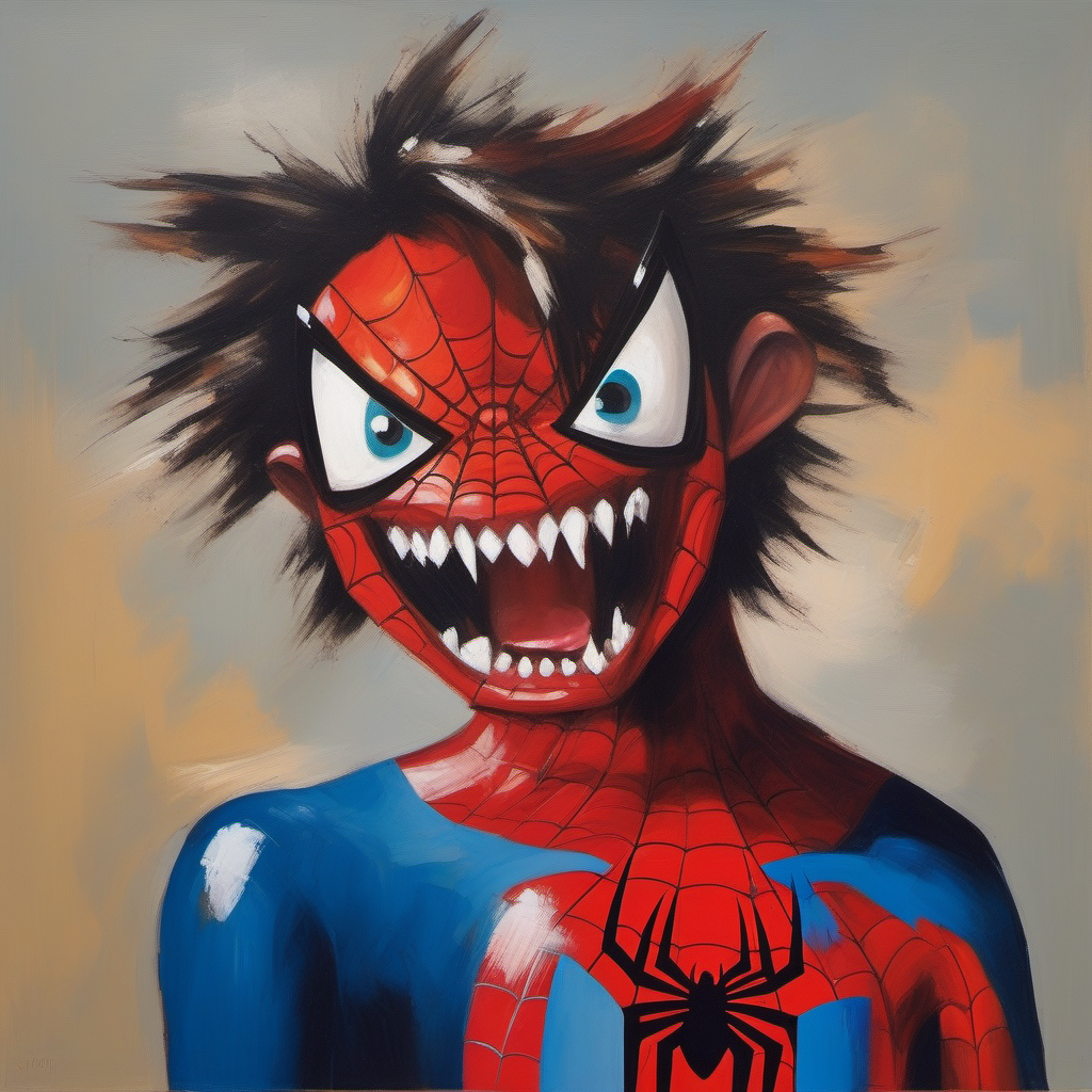 painting of Spiderman with sharp teeth, George Condo Style, horror(theme),   <lora:MBTDF xl-000001:0.9>