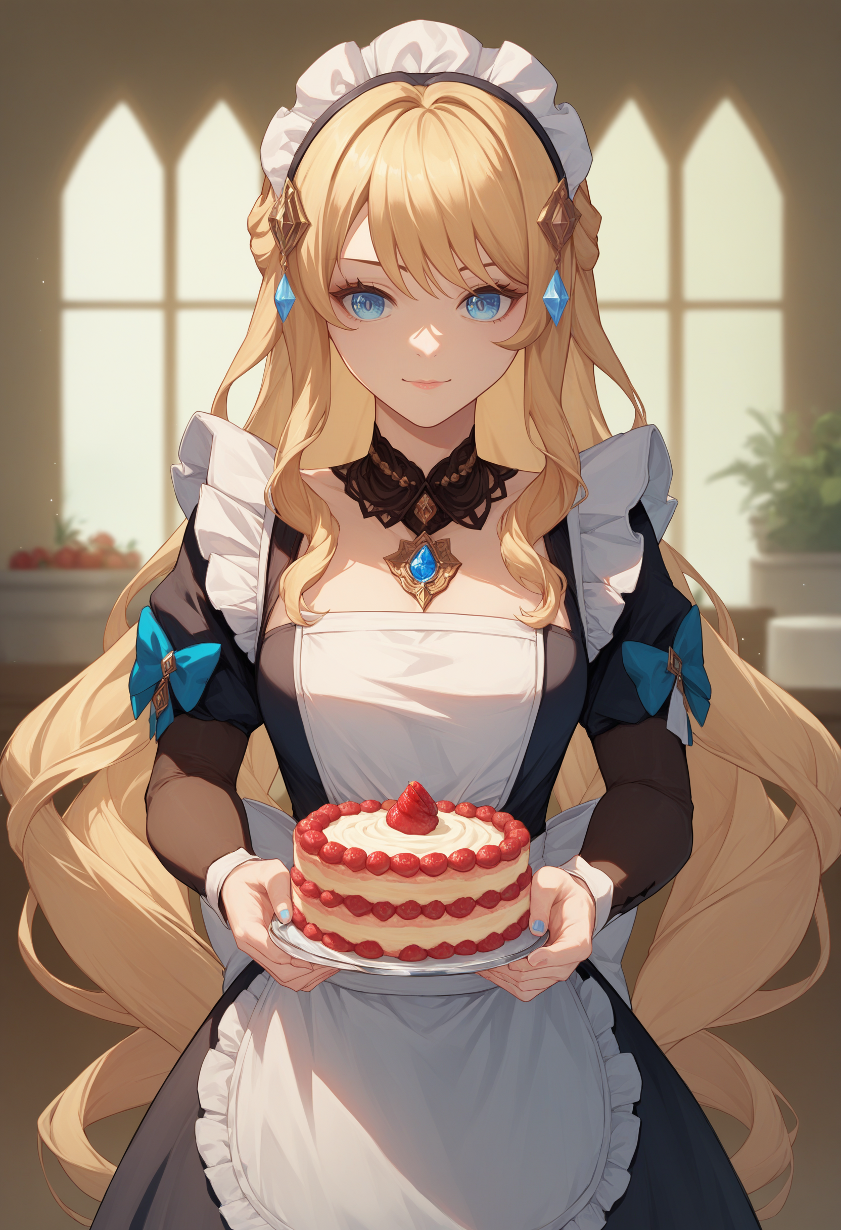 score_9, score_8_up, score_7_up, source_anime <lora:wrenchnavia-000009:0.9>,ginavia,female,maid, maid headdress, maid apron, holding cake, light smile,