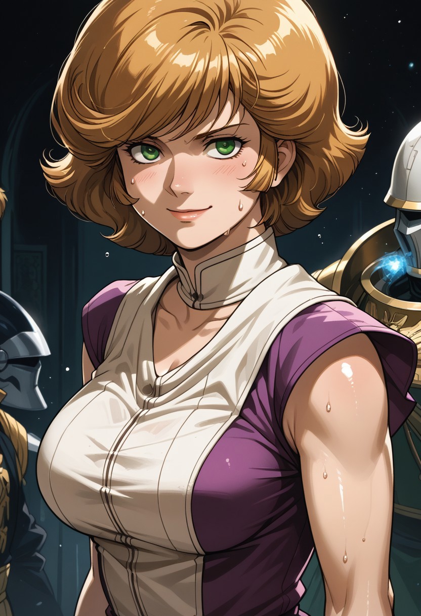 zPDXLxxx, score_9, score_8_up, score_7_up, score_6_up, source_anime, masterpiece, newest, best quality, amazing quality, very aesthetic, 
audrey, friendly, absurdres, BREAK, HamanKarn, short hair, wide hips, big ass, voluptuous, large breasts, smile,  <lora:wetbody:0.4> Wetbody, sweat, sweaty,<lora:Black_Magic_Steering:0.2>, cleaveage,