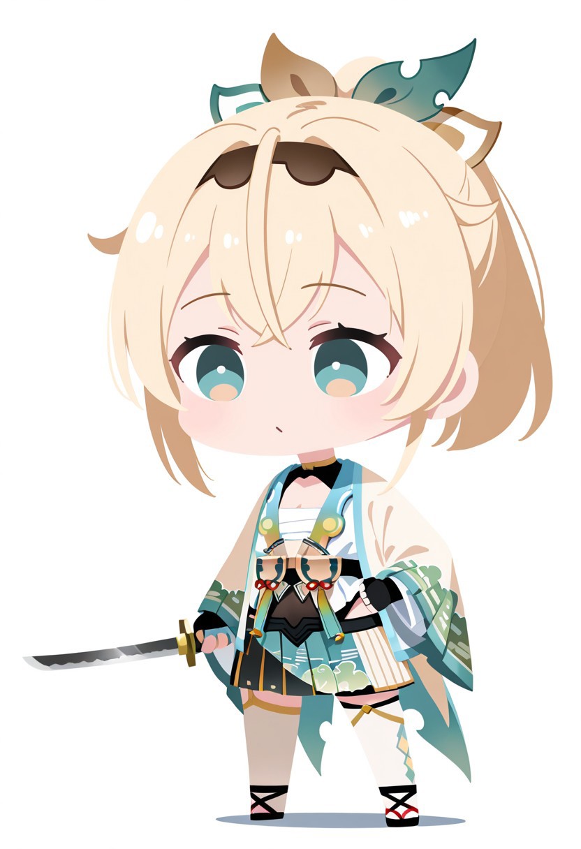 1girl, kazama iroha, deformed, slashes a katana, masterpiece, best quality, amazing quality, no lineart, flat color, cartoon, sideshot,