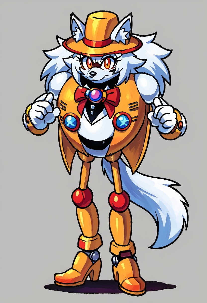 heavy magician, 1girl, female, robotic, magician, heavy magician, sonic mania, yistyle, watercolor, painting, clean, no blur, vector art, werewolf form, cute, kind, eyelashes, animal form, breast, wolf face, wolf body, feral, solo, skinny, sexy pose, sexy look, thin, anthro, looking at viewer, side angle