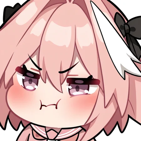 <lora:EmoteStyleSDXL:1>, best quality, masterpiece, emote, chibi, 1girl, astolfo \(fate\), pink serafuku, upper body, blush, pout, white background, simple background,