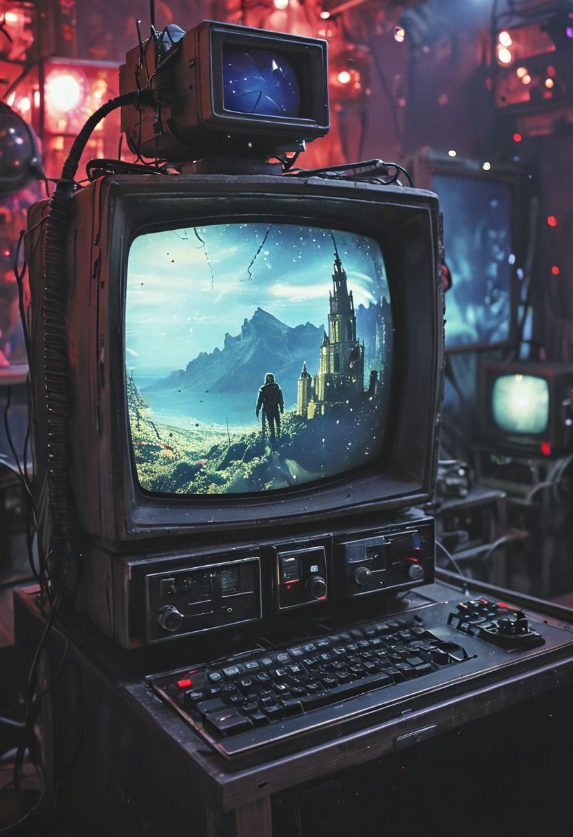 made out of old CRT screens, I always wanted you to go, Beyond the black horizon, trying to take control, So where is your God?, I can't get off, I can't, Morbid fascinations, television takes control, Bosstyle in tv, Spaceman watching giant enemy on TV screen,
creating a hyperpunk scene with desaturated dark red and blue details, colorful (polaroid:0.7) with vibrant colors, (vacations, high resolution:1.3), (small, selective focus, european film:1.2), (sexual advance:1.1), closeup