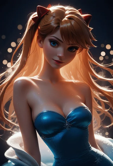 score_9, score_8_up, score_7_up, score_6_up, score_5_up, score_4_up, adult, 24 years old, asuka langley, dressed up as Elsa frozen, shoulders back, chest out, sexy, medium, breasts, makeup, at night, winter wonderland, source_cartoon, 2d, animated, intricate details, volumetric lighting, closeup, cinematic lighting, depth of field, bokeh, blue dress, sparkle, masterpiece, (best quality:1.1), close to viewer, wet, (masterpiece:1.2), beautiful detailed, posing