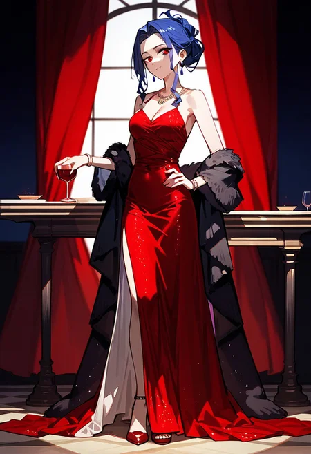 score_9, score_8_up, score_7_up, source_anime, 1girl,
MELTY Q MELROMARC , Evening gown, long skirt, date, drinking red wine