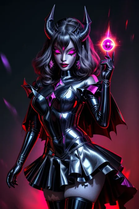 MEvil, DemonicT, EvlSM, Bad_End_Precure, DarkPrecure, adult, evil corrupted princess wearing dark pastel (ruffled:1) (gleaming latex:1) gown with (long latex cape:1) and latex elbow gauntlets, soft lighting, ruffles,
(makeup, lipstick, mascara, eyeshadow),
(blue skin, black sclera, colored sclera, colored skin, yellow eyes, demon wings, demon horns, slit pupils),
(red eyes, colored skin, glowing eyes, evil smile:1),
<lora:more_details:1>,