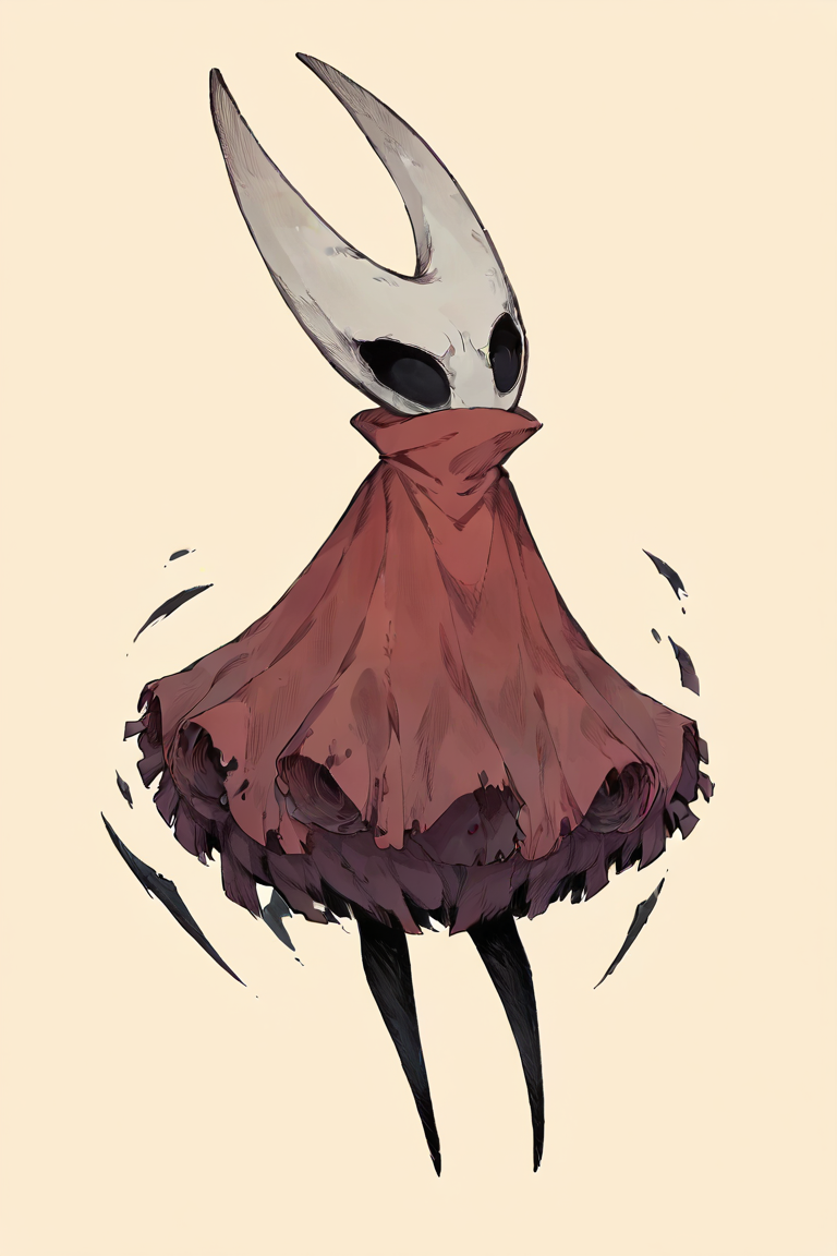 1girl, hornet_hk, red cloak,<lora:Hornet Hollow Knight Pony XL:0.9>  <lora:cr33pyXLP:0.8>  cr33py, bones, spooky, creepy, score_9, score_8_up, score_7_up,
