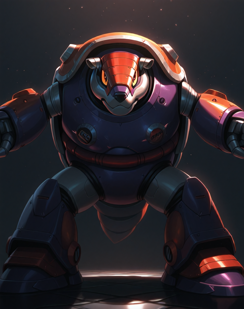 <lora:Armored_Armadillo_(Mega_Man_X)_(Illustrious)_(AD):1> Armored Armadillo, reploid, MMX, 
exterior, anime style mine background with spacious open space, heavy industry, 
male focus, intense shadows, dynamic shadows, intricate details, attention to details, gradient coloring, robot, 
BREAK very awa, masterpiece, best quality, amazing quality, very aesthetic, highres, absurdres, 
EZRealPONYXL, zPDXL, Smooth Quality, lazynsfw,