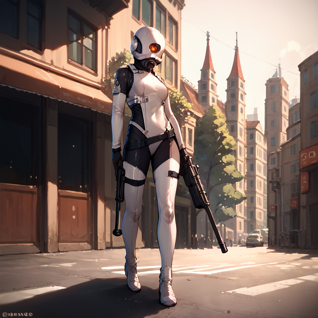 score_9, score_8_up, score_7_up, score_6_up, score_5_up, score_4_up, source_anime,  combine_assassin, city, bodysuit, walking, sniper rifle, aiming