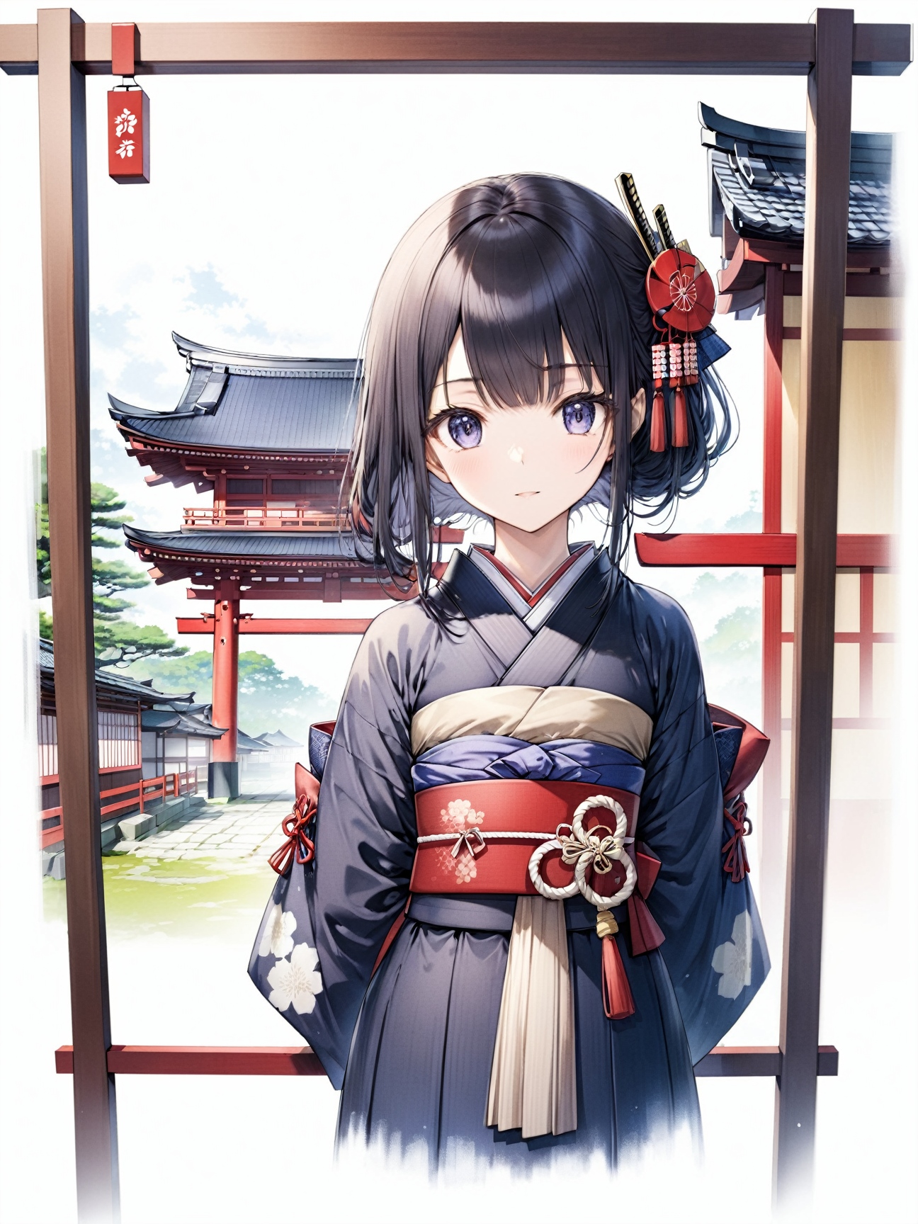 1girl,   Design a scene from a historical Japanese drama, with samurai, traditional architecture, and Edo-period clothing.