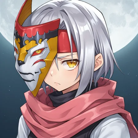 score_9, score_8_up, score_7_up, score_6_up, source_anime, BREAK, <lora:Zilva:0.70> , zildef, 1girl, short hair, grey hair, yellow eye, red headband, (mask over one eye), mask, holding mask, scarf, pink scarf, white sweater vest, white shirt, bodysuit under clothes, looking at viewer, serious expression, closed mouth, clutter, (portrait), face, <lora:zy_Detailed_Backgrounds_v1:0.6> , detailed background, highly detailed, night, stars. moon, <lora:UNW3LLXLP:0.6> , unw3ll, gloomy, eerie,