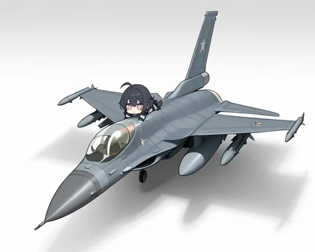 <lora:F-16_Illustrious:1>, ( f-16:1.1),chibi,sitting  masterpiece, best quality, amazing quality