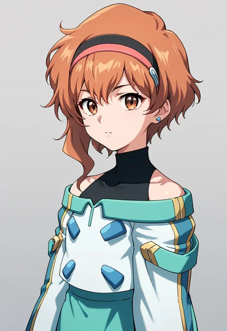score_9, score_8_up, score_7_up, score_6_up, score_5_up, score_4_up, source_anime ,brown eyes, off shoulder, short hair, orange hair, jewelry, brown hair, earrings, shis mitville, hairbands,