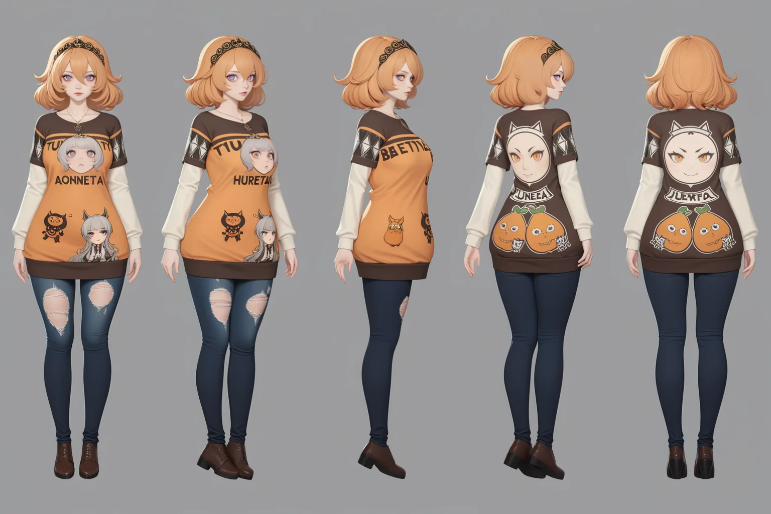 (GENERAL:0), 1girl, masterpiece, best quality, very aesthetic, absurdres, solo, standing,
(VIEWS:0), full body character turnaround of 1boy,
Multiple views of the same character in the same outfit, simple background, white background, multiple views, side view, back view, front view,
(hairLength:0), big hair,
(hairTexture:0), ringlets,
(hairstyles:0), jewfro,
(haircolor:0), platinum blone hair,
(bodyshape:0), Pear-shaped body,
(ethnic origin:0), Turkish,
(skin color:0), Porcelain Skin,
Haze eye iris,
Graphic Pullover and Distressed Boyfriend Jeans,
orange
devil
theme character design,
Bayonetta,
<lora:ClothTurnXL_v1-000003:.75>,
charturn, <lora:CharTurnXL_v2:.25>,
<lora:xl_more_art-full_v1:.25>,
<lora:Alphonse Mucha Style:.1>, Alphonse Mucha Style page
<lora:å½é£æç»SDXL:.1>