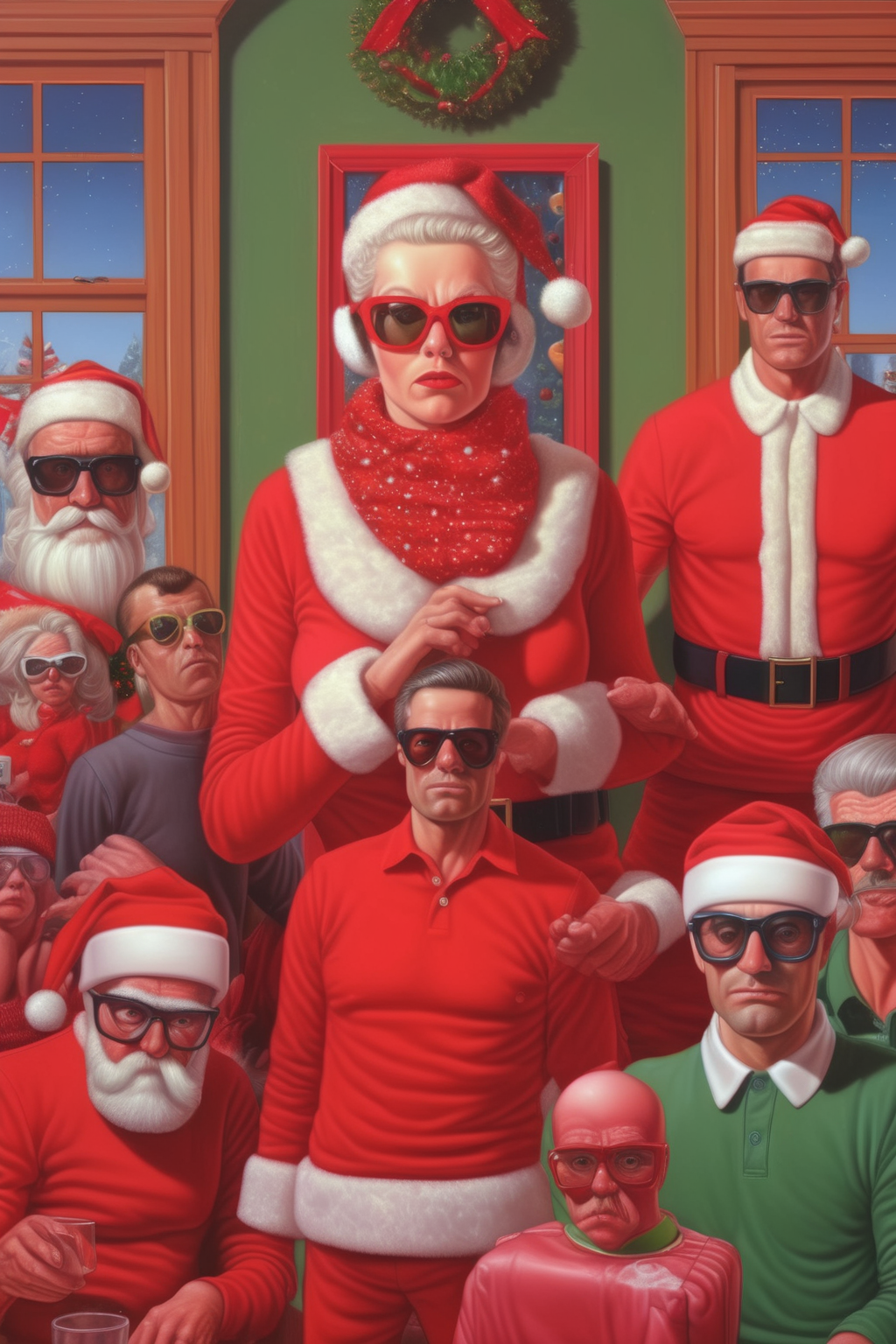 <lora:Alex Gross Style:1>Alex Gross Style - mamma natale, santa claus, elfi, al polo nord, davanti alla casa IN STILE alex gross