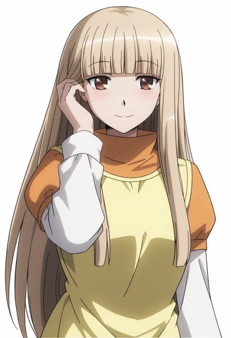 score_9, score_8_up, score_7_up, source_anime, (white background:1.2) ,BREAK, 1girl, solo, <lora:DX888Kashiko:1>, misumi kashiko, brown eyes, blonde hair, long hair, . layered sleeves, dress, adjusting hair, smile,