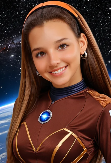 best quality, masterpiece, absurdres, newest, solo,
<lora:CL_Model_SDXL:0.9> 1 woman, cl_m0d3l, long hair, straight hair, eyelashes, lips, brown eyes, brown hair, jewelry, earrings, necklace, smile, teeth, looking at viewer,
space uniform, bodysuit underneath, eye visor,
space scenery, galactic fantasy, sci-fi,