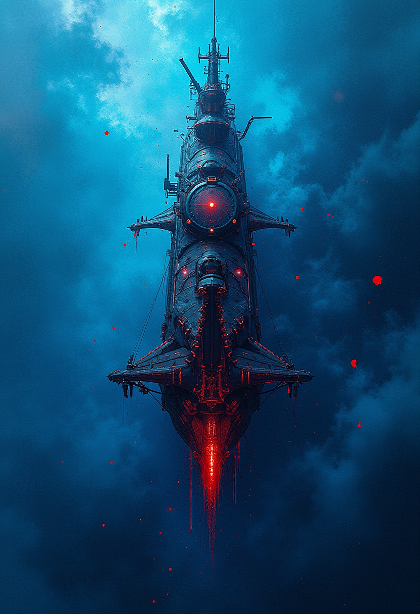 Swirling Blue, High Contrast, artstation, Impressionism, Steampunk Nepalese Nuclear submarine, Embroidery, extremely detailed CG Unity 8k wallpaper, Witchcore, dark red paint splotches, trending on artstation, intricate, dynamic background, epic composition, professional creative, striking, fine artistic composition
