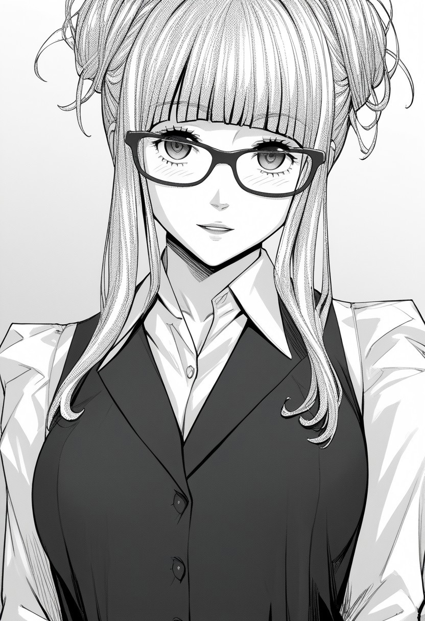 score_9, score_8_up, score_7_up, source_anime,(extremely detailed CG), (best quality),monochrome, greyscale,
sara,
glasses,school uniform,front view,