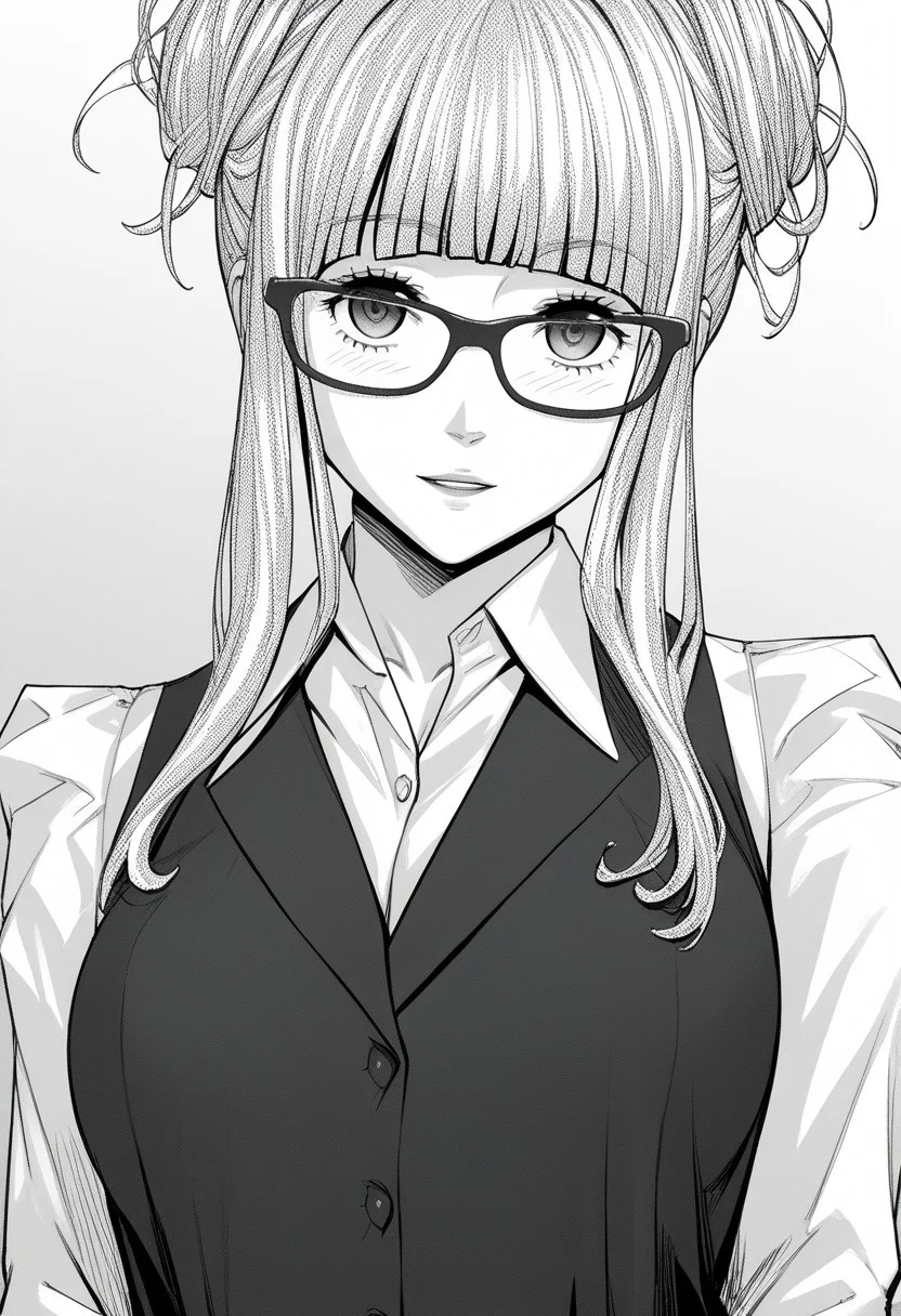 score_9, score_8_up, score_7_up, source_anime,(extremely detailed CG), (best quality),monochrome, greyscale,
sara,
glasses,school uniform,front view,