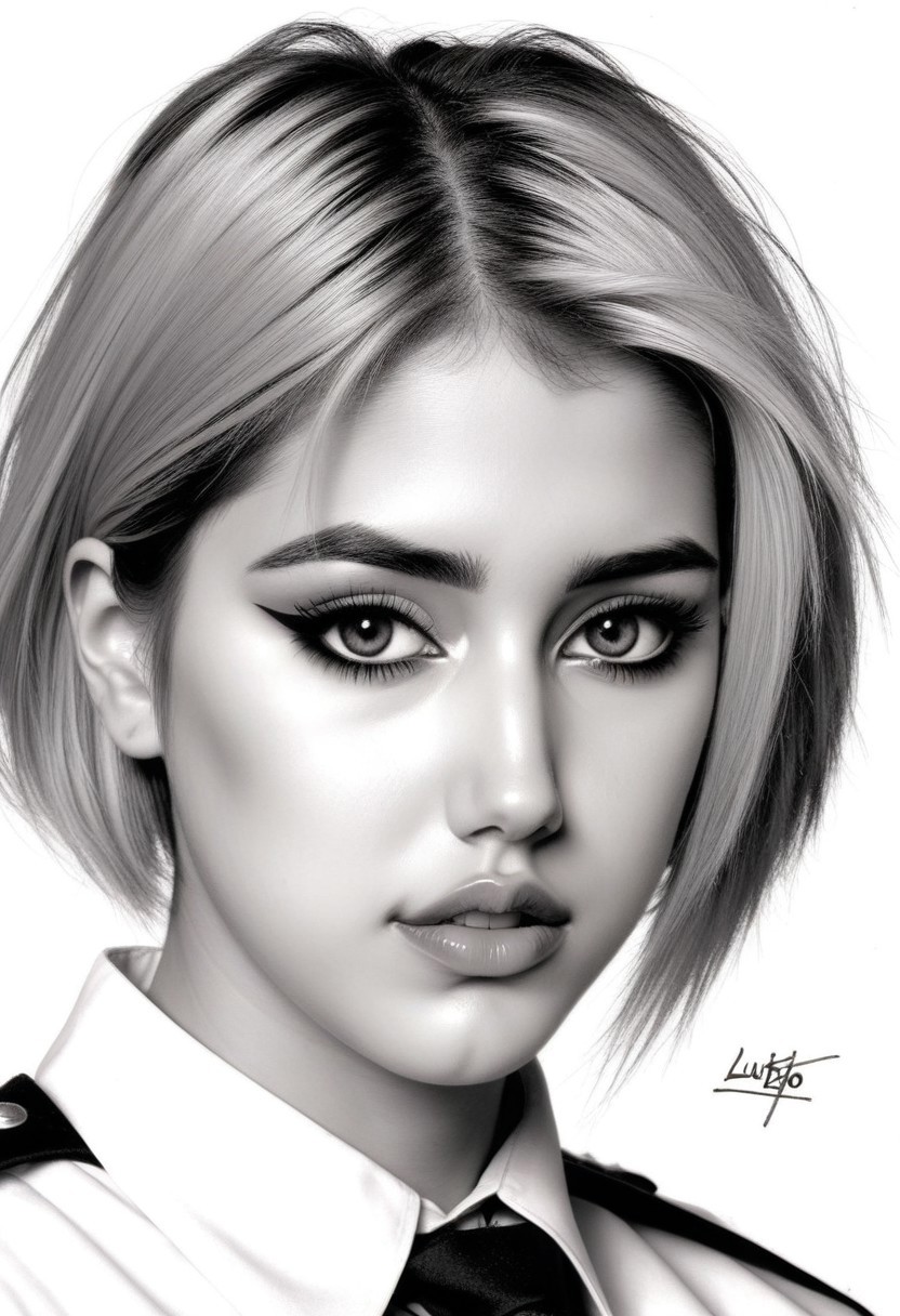 sketch from beautiful busty 24yo S4BR1N4 wearing uniform